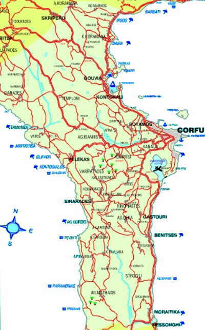 Landkarte der Region Mesis | Korfu Mitte